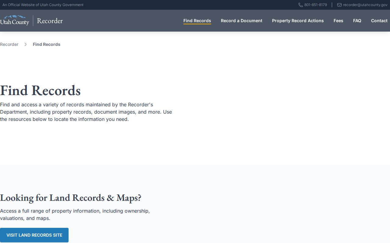 Orem people search view of Utah County Recorder indexes