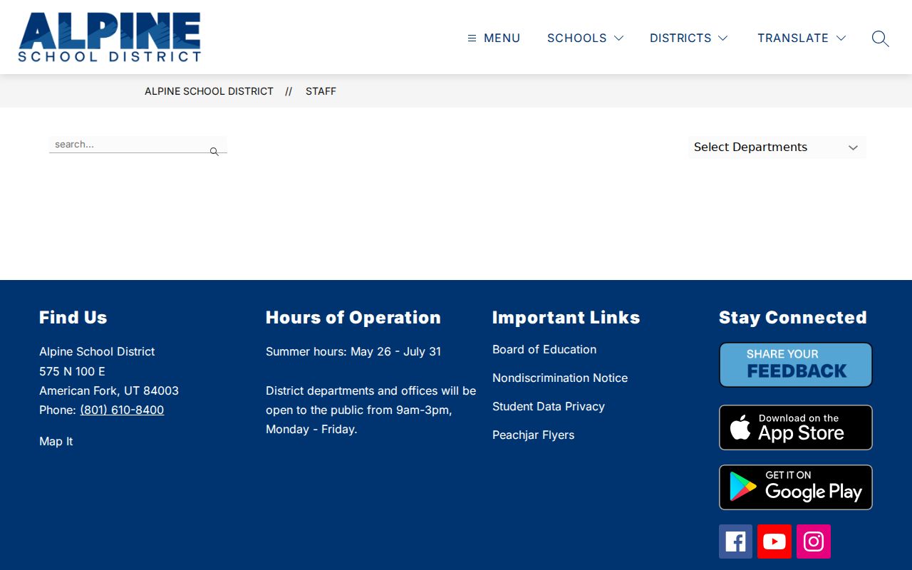 Orem people directories screenshot of the Alpine school staff portal