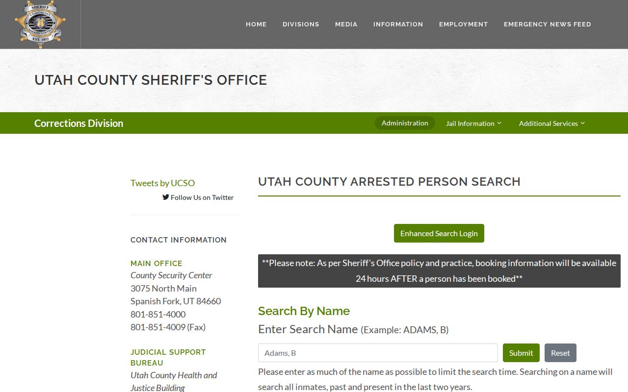 Orem people directories screenshot of the Utah County inmate search