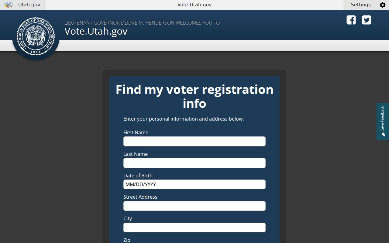 Orem voter records lookup fields in Utah Voter Search