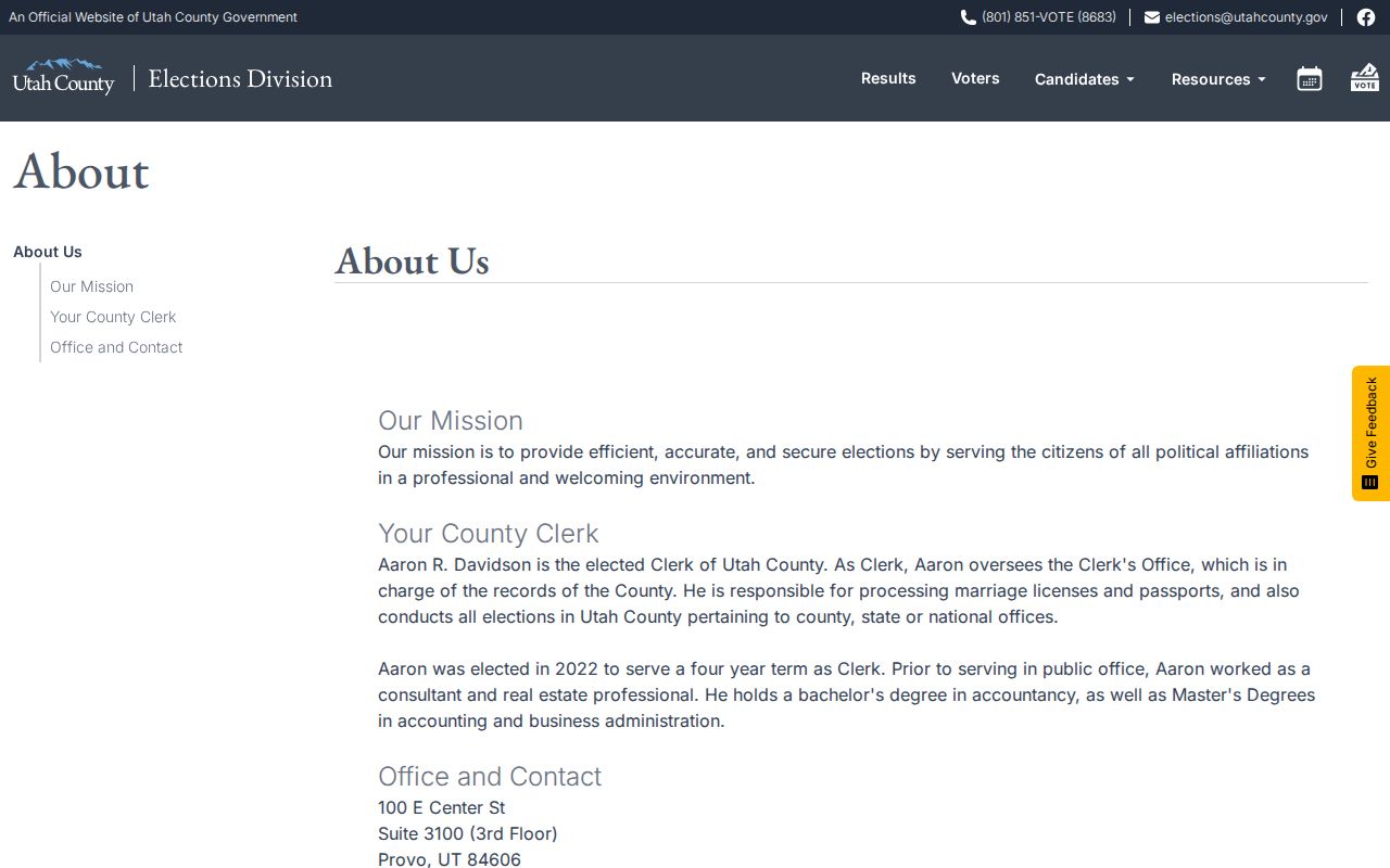 Orem voter records contact through Utah County Elections